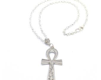 Silver Ankh Chain // Ankh Necklace // Egyptian Ankh Necklace // Unisex Silver Chain Necklace //