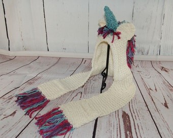 Hoodie Scarf - Unicorn - Unicorn Hooded Scarf - Hood - Animal Hood - Horse Hooded Scarf - Knit Hood - Hat - Hoodie - Bulky - Chunky - Animal