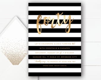 40th Birthday Invitation | Black and Gold Invitation | Digital Invitations | 2nd Birthday Invite