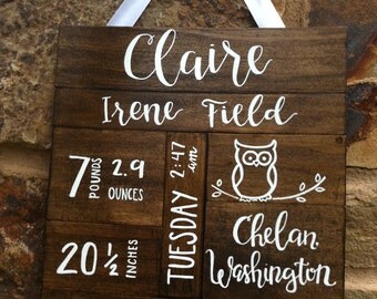 Baby Birth stats, Personalized Baby gift, New Baby gift, Baby Stat sign, Birth Announcement, rustic nursery decor, baby statistics, keepsake