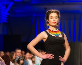 Statement Necklace-Leather Choker-Rainbow Necklace-Statement Choker-Leather Jewelry-Chunky Necklace Statement-Rainbow Choker-Chunky Jewelry