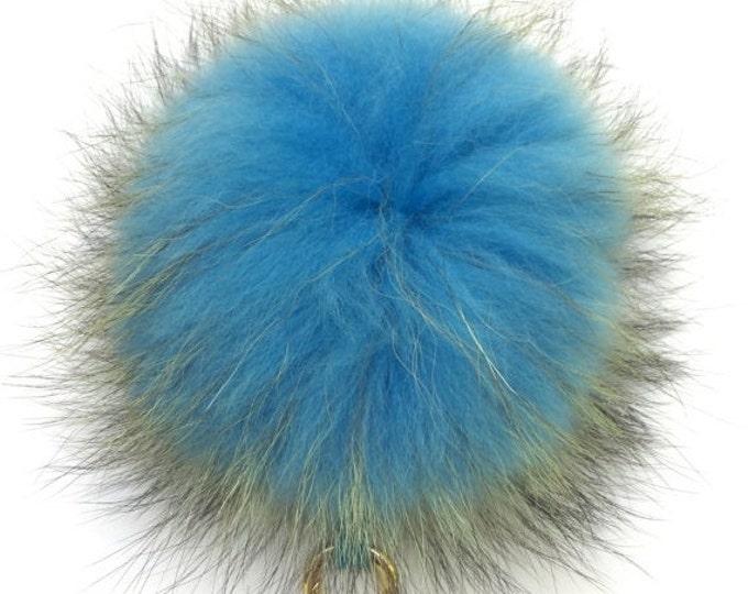 7 inch Pom-pom bag charm, fur pom pom keychain purse pendant in sky blue