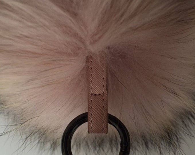 NEW! Baby Pink Color Raccoon Fur Pom Pom bag charm keychain keyring puff fluffy realfur chain pendant Gun Metal™ Series strap and buckle