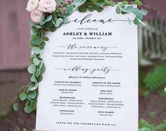 Wedding Program Sign / Wedding Program Poster / Welcome Sign Template / Edit in Word or Pages