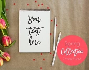 Spring Tulipe Desktop Collection Styled Stock Photos / Flowers, Note and Pencils / Styled Stock Photography / Feminine Business Brand Image