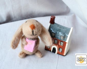 Felted bunny rabbit, teachers gift, moon gazing hare decor, handmade gift bunny ornament, home warming, spring wedding wholesale