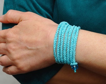 Crochet Bracelet Wrap Bracelet Turquoise jewelry Turquoise bracelet summer accessories Crochet Jewelry Woven bracelet gift|for|her gift idea