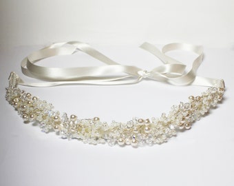 Beaded bridal sash, Pearl and Crystal beaded belt, beaded bridal belt, wedding accessories bridal crystal belt, wedding belt, wedding sash.