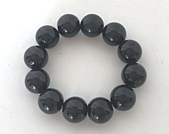 Black bracelet, womans statement bracelet for her, chunky simple everyday bracelet for her, stretch beaded bracelet, stackable bracelet