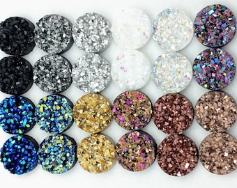 NEW Metallic 12mm crystal faux druzy 24pc Cabochon sampler