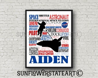 Personalized Astronaut Art Print, NASA Poster, Space Poster, Space Wall Art, Space Travel, Space Travel Poster, Space Typography Custom