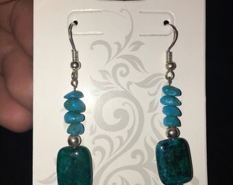 Sterling Silver Chrysocolla and Arizona "Sleeping Beauty" Turquoise Earrings