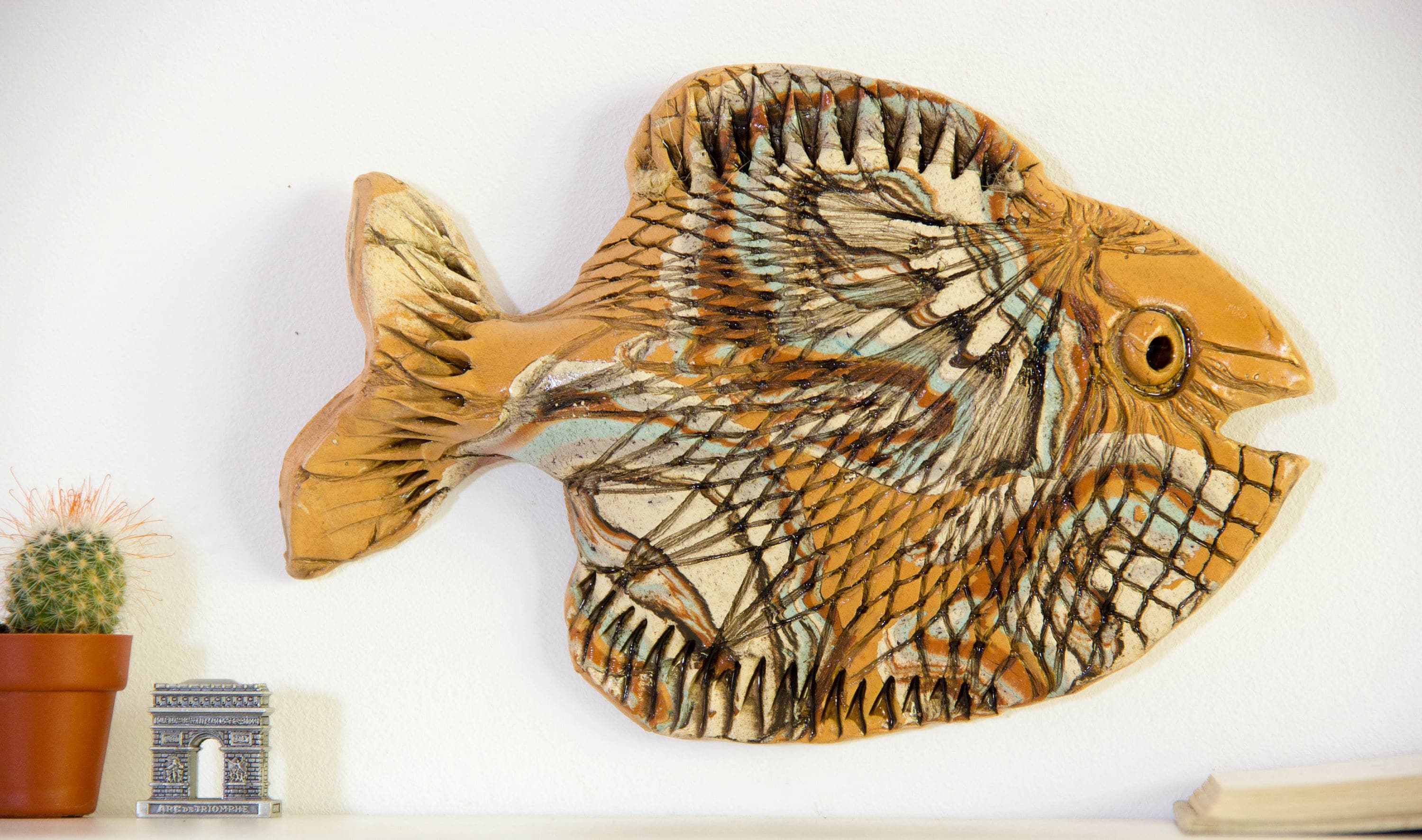 Wall decoration Tropical Ceramic fish sculpture Wall Decor 3D