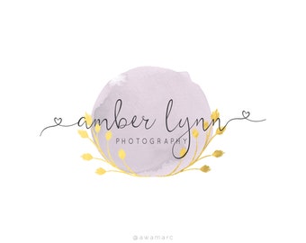 Logo Design, Custom Logo Design, Photography Logo, Premade Logo, Calligraphy Logo, Gold Wreath Photography Logo, Wreath Logo, Gold Laurel