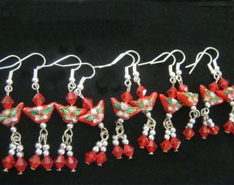 1 x Pair of Stunning Cloisonne Red BUTTERFLY Earrings, Bagged and Brand New Lovely Treat or Gift