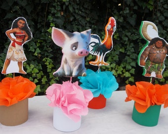 Inspired Disney Moana Birthday Party Table Centerpiece Round Base Great for Guest Tables Candy Buffet Food Court Table Maui Pua Heihei