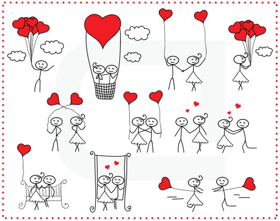 Stick figure people love wedding couple meeting by TeoldDesign