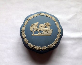 Wedgwood Trinket Box Blue Jasperware featuring “Ulysses staying the chariot of Victory”