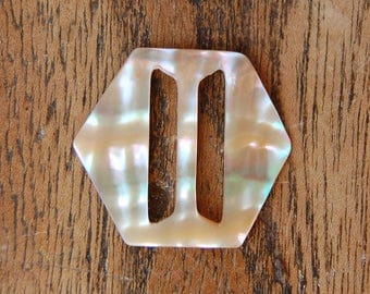 1920's Vintage MOP Pearl Shell BELT Buckle Hexagon & Rectangle - Small