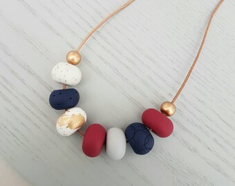 Red polymer clay necklace/ red and gold/ necklace/ polymer clay jewellery/ clay jewelry/ beaded necklace/ red beads/ gift for her