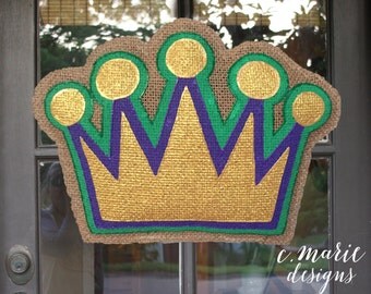 Mardi Gras Crown Burlap Door Hanger
