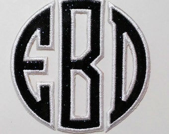 Glitter Iron On Monogram Circle Applique Letters/Monogram Patch/CUSTOM COLORS/Backpack Patch/Glitter Patch/Personalized Patch/Embroidered