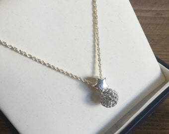 Diamanté ball and star charm and necklace. Sterling silver