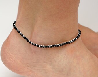 Bohemian Anklet Boho Anklet Crochet Anklet Black crystal Anklet Foot Bracelet Beaded anklet Beach anklet Girlfriend Gift for Womens ankle
