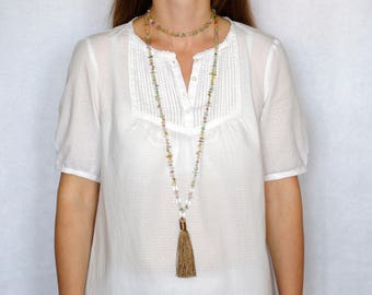 Womens gift for women Quartz necklace Tassel necklace Double Wrap Necklace Colorfull necklace Statement necklace gemstone chips Quartz beads