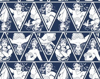 Warner Brothers Wonder Woman Triangles in Navy Camelot Premium 100% cotton 43" wide fabric (CA139)