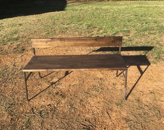 Indoor/outdoor steel and wood bench.