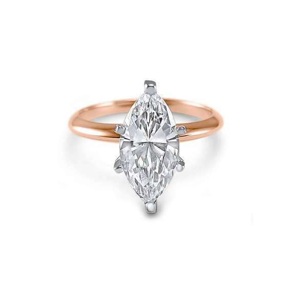 14K Rose Gold Marquise CZ Engagement Ring Cubic Zirconia