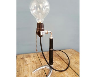 Vintage table lamp made with ancient door still laboratory | Old Table Lamp, handmade by our LAB. with old stand