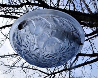 Antique french blue molded glass satin poppies-light Art Deco 30s - Nancy School Suspension chandelier style David