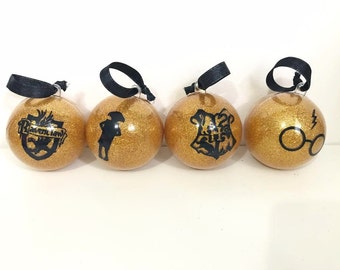 Set of 4 Harry Potter Christmas Ornament Bauble Tree Decoration - Choose Designs & Colours!
