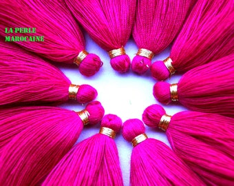 set of 10 SILKY TASSEL 4 cm pink and gold thread 100% acryl craft tassel
