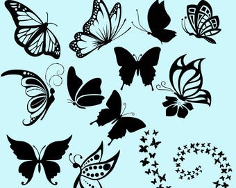 Butterfly Butterflies Silhouettes SVG Butterfly DXF Clipart Vector Butteflies Cricut Silhouette Cameo