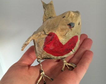 Paper mache bird / Golden Love bird sculpture, paper sculpture