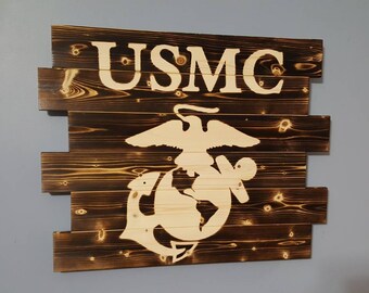 United States Marine Corps USMC Wooden Rustic Wall Art