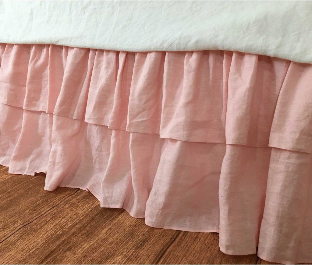 Pink double ruffle bed skirt shabby chic bed skirt handmade