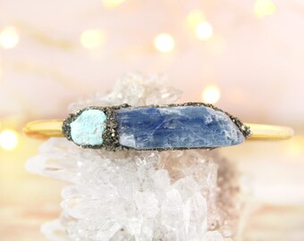 Turquoise Cuff Bracelet, Boho Turquoise Jewelry, Raw Turquoise Jewelry, Genuine Turquoise Jewelry, December Birthstone, Kyanite Bracelet