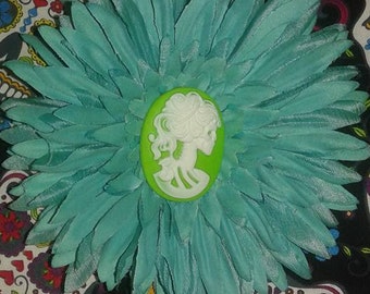 Day of the Dead Hair Flower Turquoise