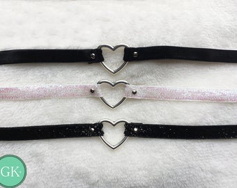 Glitter and basic black velvet heart choker