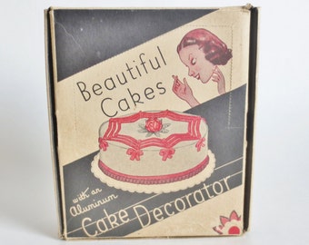 Vintage Cake Decorator Set, Beautiful Cakes Aluminum Cake Decorator Kit 1950s in Original Box, Retro Kitchen Decor for the Vintage Kitchen