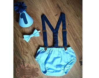 Cake smash outfit, Baby boy 1st birthday outfit, Diaper cover suspender bow tie set, Baby diaper cover, Cake Smash Set
