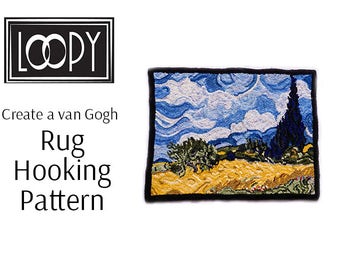 Rug Hooking Pattern, Van Gogh's Wheatfield with Cypress, Linen Rug Hooking Pattern, 15"x20"