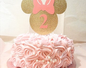 Minnie Mouse-cake topper-custom birthday topper-glitter topper-light pink-black and pink Minnie Mouse- birthday Minnie Mouse theme