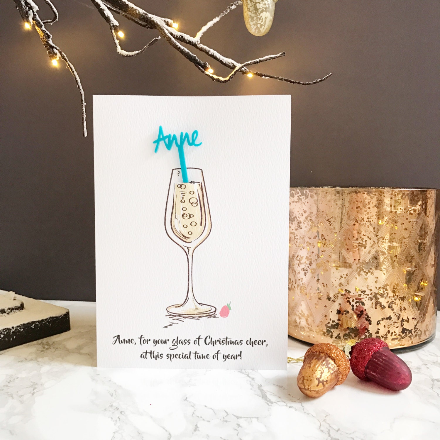 Personalised Swizzle Stick Christmas Card-personalised Christmas card-Christmas card with cocktail stirrer-Christmas card and drinks stirrer