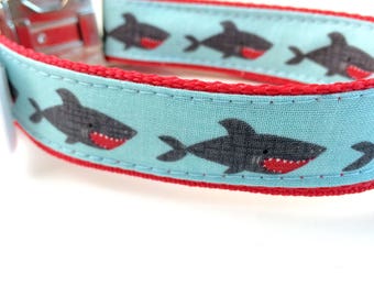 Shark Dog Collar, Leash or Harness with Personalized Engraved Buckle Option