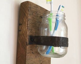 toothbrush holder reclaimed wood bathroom accessories rustic wood wood and metal - Bathroom Accessories Etsy toothbrush holder reclaimed wood bathroom accessories rustic wood wood and metal - Bathroom Accessories Etsy